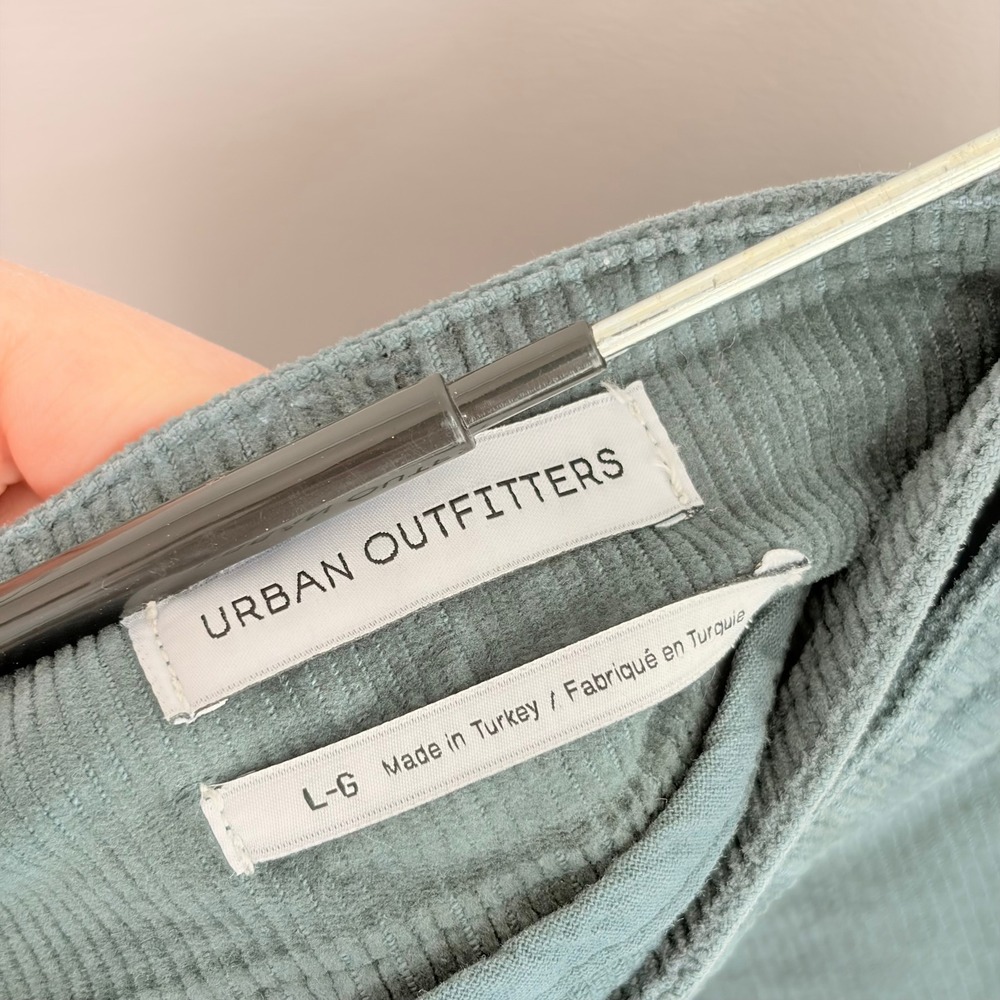 Urban Outfitters Corduroy Mini Skirt L Indie Teal Blue Asymmetrical Zip Buckle - Picture 5 of 6